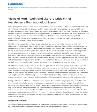 Mark Twain’s Views on Huckleberry Finn