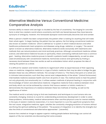 Alternative Medicine Vs Conventional Medicine