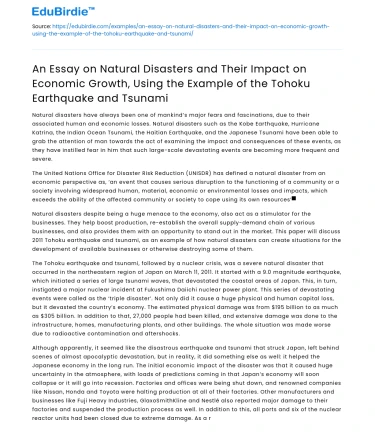 Natural Disasters and Their Impact on Economic Growth