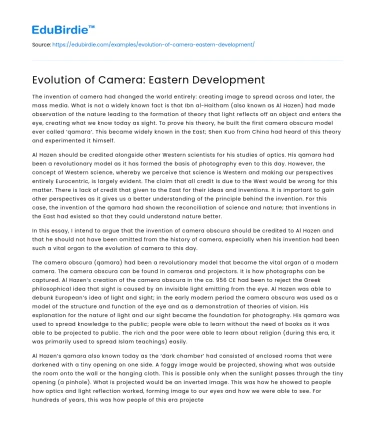 Evolution of Camera: Eastern Development