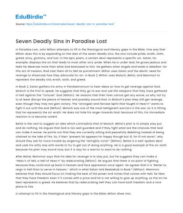 Seven Deadly Sins In Paradise Lost