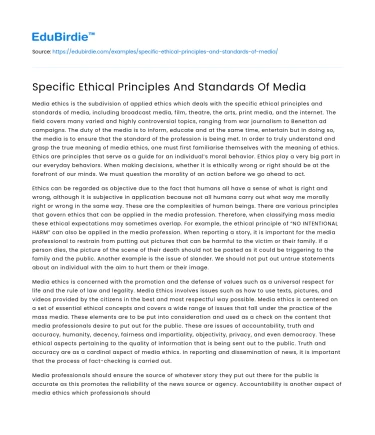 Specific Ethical Principles And Standards Of Media