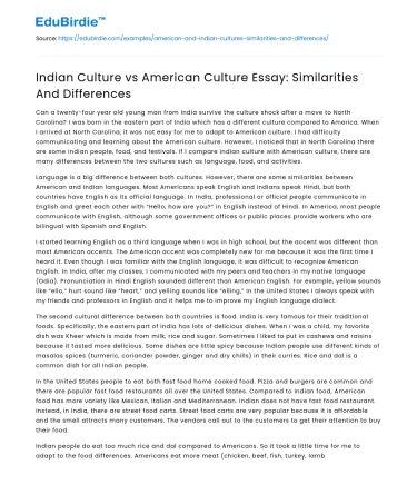 Indian Culture vs American Culture Essay: Similarities And Differences