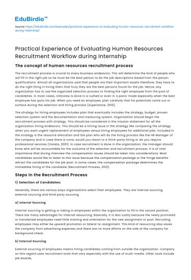 Evaluating HR Recruitment Workflow During Internship