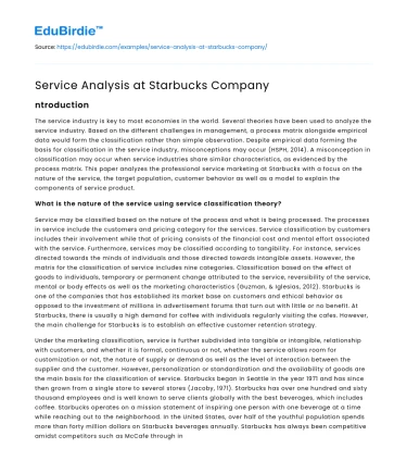Service Analysis at Starbucks Company