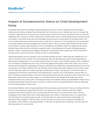 Impact of Socioeconomic Status on Child Development: Essay