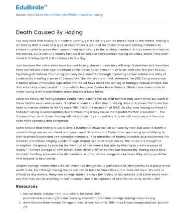 Death Caused By Hazing