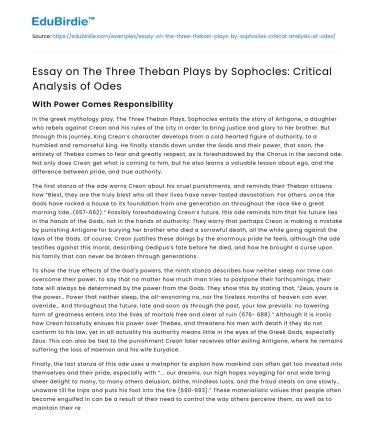 The Three Theban Plays by Sophocles: Critical Analysis of Odes