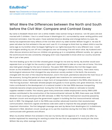 North vs South Before Civil War: Compare/Contrast