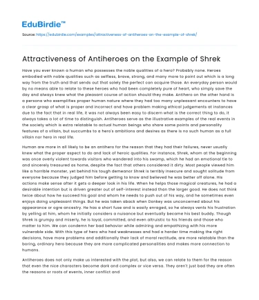 Attractiveness of Antiheroes on the Example of Shrek