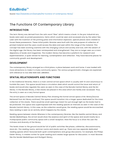 The Functions Of Contemporary Library