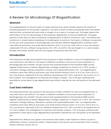 A Review On Microbiology Of Biogasification