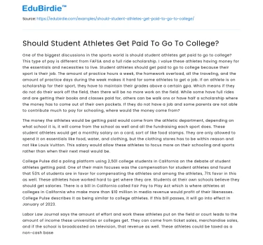 Should Student Athletes Get Paid To Go To College?