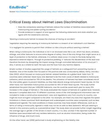Critical Essay about Helmet Laws Discrimination