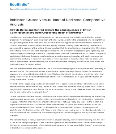 Robinson Crusoe Versus Heart of Darkness: Comparative Analysis