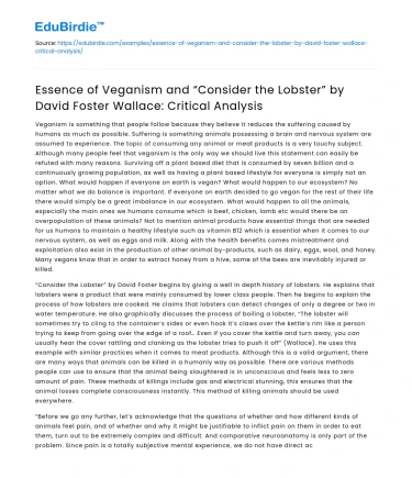 Critical Analysis of Veganism and “Consider the Lobster”