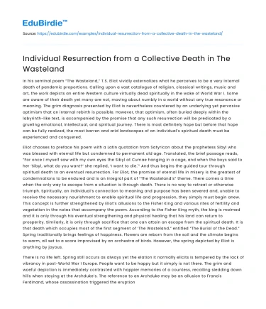 Individual Resurrection from a Collective Death in The Wasteland