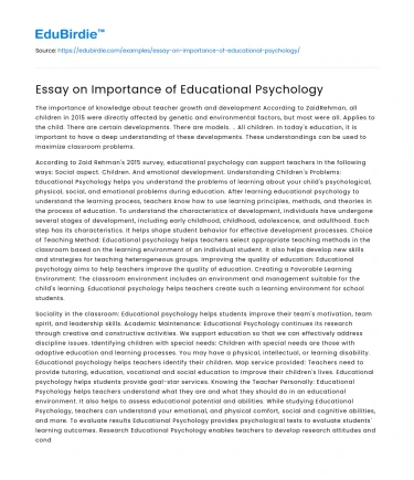 Essay on Importance of Educational Psychology