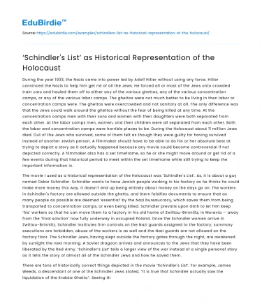 ‘Schindler’s List’ as Historical Representation of the Holocaust