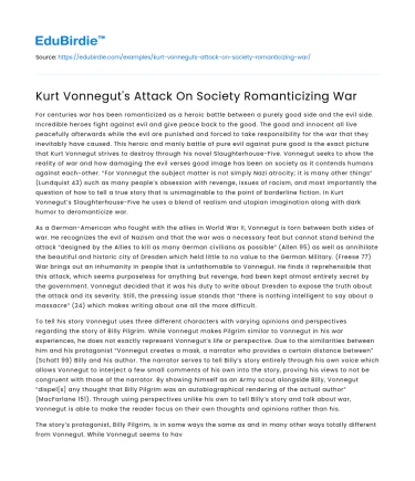 Kurt Vonnegut’s Attack On Society Romanticizing War