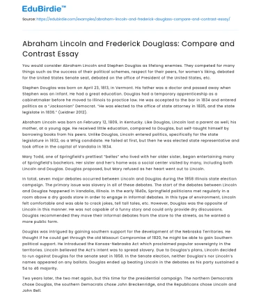Abraham Lincoln and Frederick Douglass: Compare and Contrast Essay