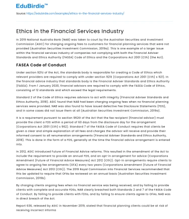 Ethics in the Financial Services Industry