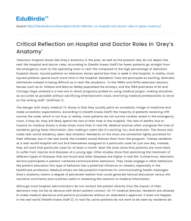 Critical Reflection on Hospital and Doctor Roles in ‘Grey’s Anatomy’