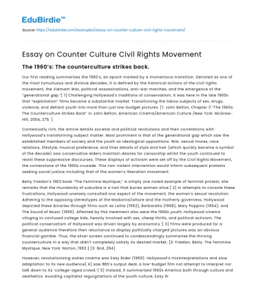 Essay on Counter Culture Civil Rights Movement
