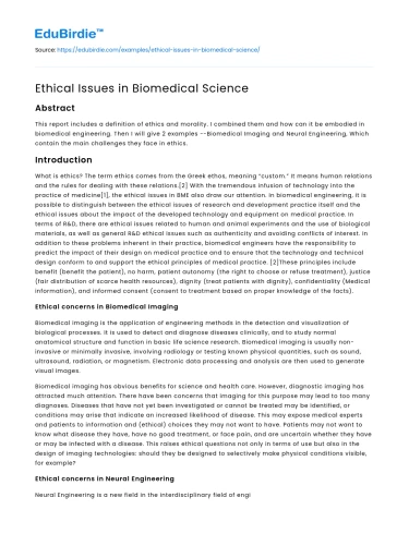 Ethical Issues in Biomedical Science