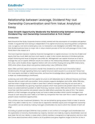 Leverage, Dividends, Ownership, & Firm Value