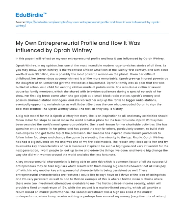 My Own Entrepreneurial Profile and How It Was Influenced by Oprah Winfrey