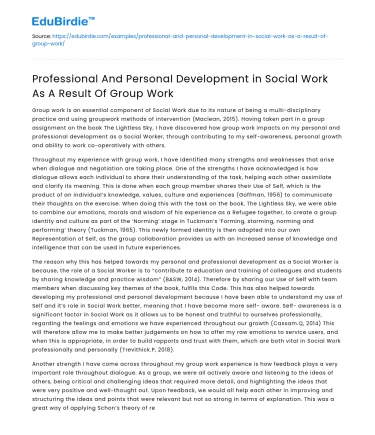 Professional And Personal Development in Social Work As A Result Of Group Work