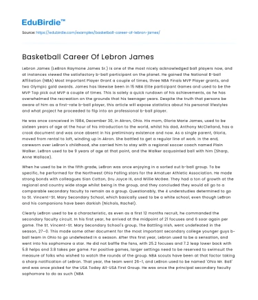 Basketball Career Of Lebron James