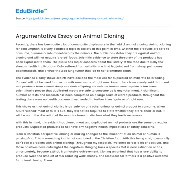 Argumentative Essay on Animal Cloning