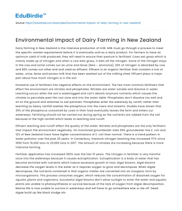 Environmental Impact of Dairy Farming in New Zealand