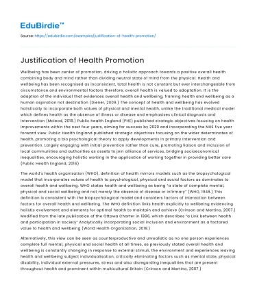 Justification of Health Promotion
