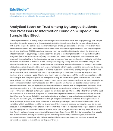 Trust in Wikipedia among Ivy League community: Sample Size Effect