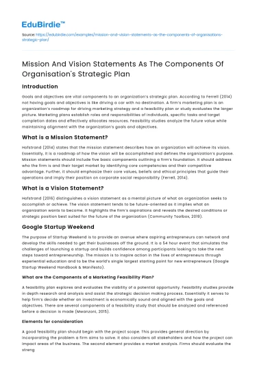 Components of Strategic Plan: Mission & Vision Statements