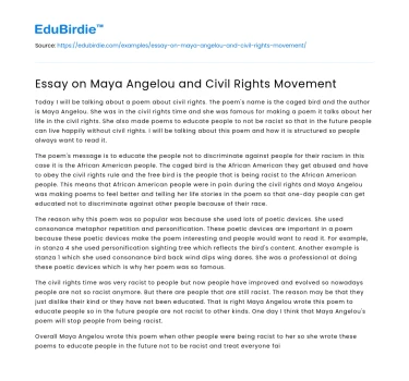 Essay on Maya Angelou and Civil Rights Movement