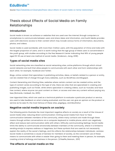Thesis about Effects of Social Media on Family Relationships