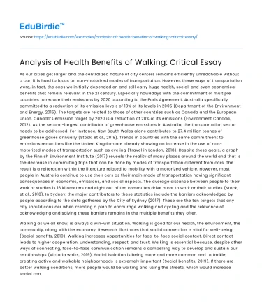 Analysis of Health Benefits of Walking: Critical Essay