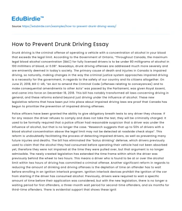 How to Prevent Drunk Driving Essay
