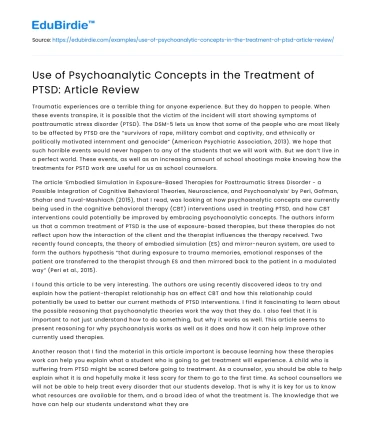 Use of Psychoanalytic Concepts in the Treatment of PTSD: Article Review