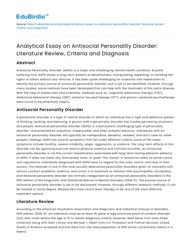 Antisocial Personality Disorder: Literature Review & Diagnosis