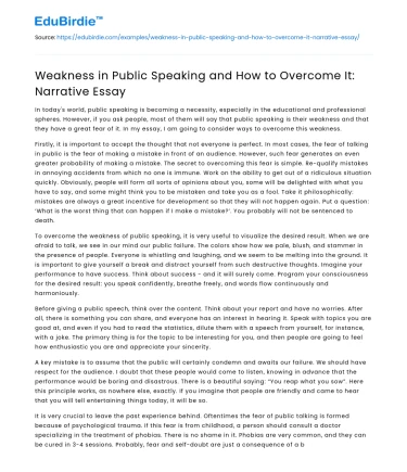 Weakness in Public Speaking and How to Overcome It: Narrative Essay
