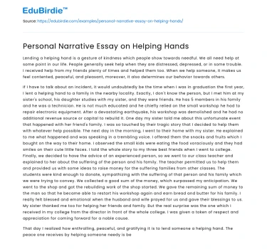 Personal Narrative Essay on Helping Hands