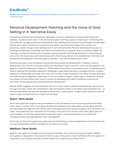 Value of Goal Setting in Personal Development Planning