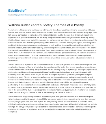 William Butler Yeats’s Poetry: Themes of a Poetry