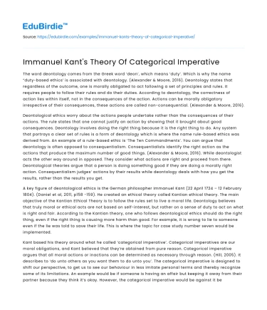 Immanuel Kant’s Theory Of Categorical Imperative
