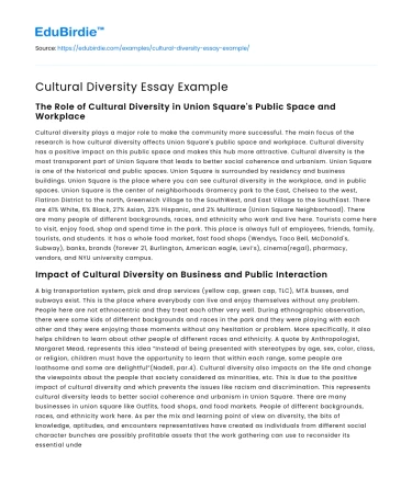 Cultural Diversity Essay Example